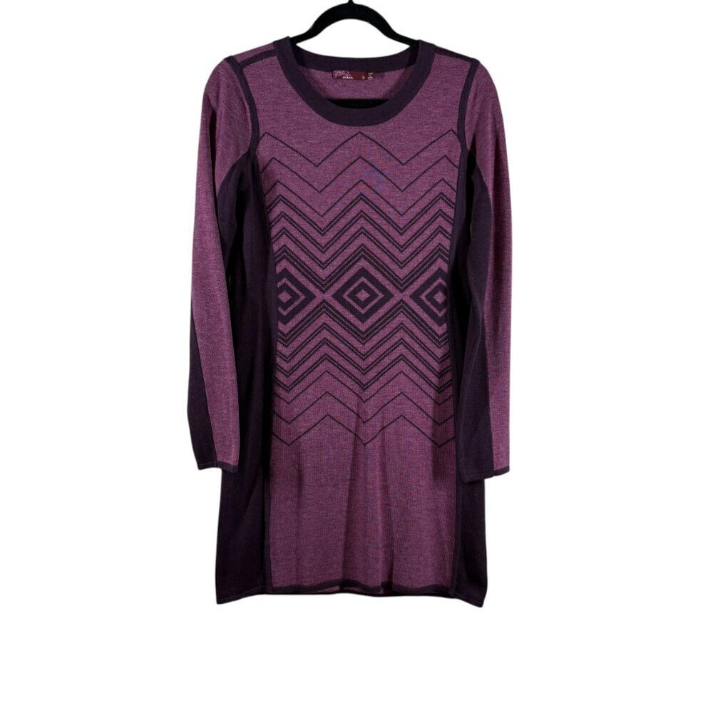 Prana Purple Zig Zag Wool Blend Long Sleeve Knit Dress Women's Size Small